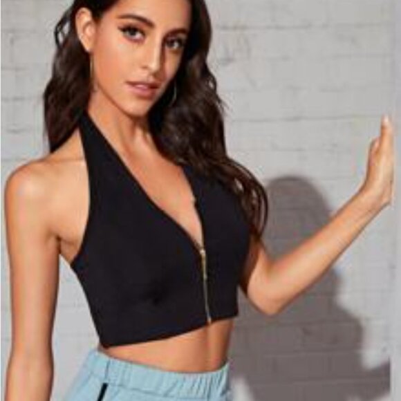 SHEIN Zip Through Open Back Halter Top - Picture 3 of 3